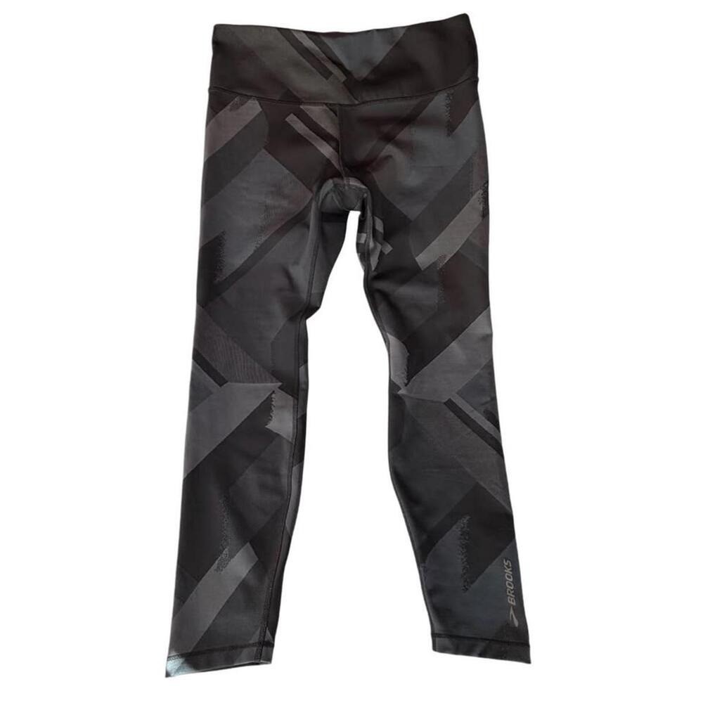 Brooks Womens Geometric Print Running Leggings Black Charcoal Gray Size L